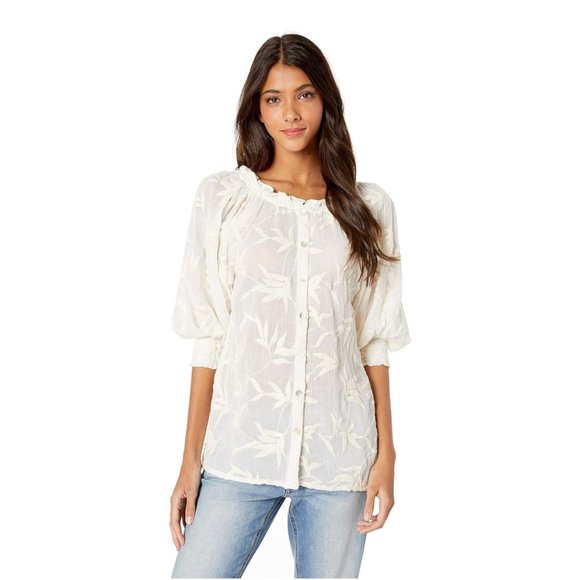 Jen's Pirate Booty Women's St. Kitts Blouse Button-Up Embroidered White - Picture 1 of 7